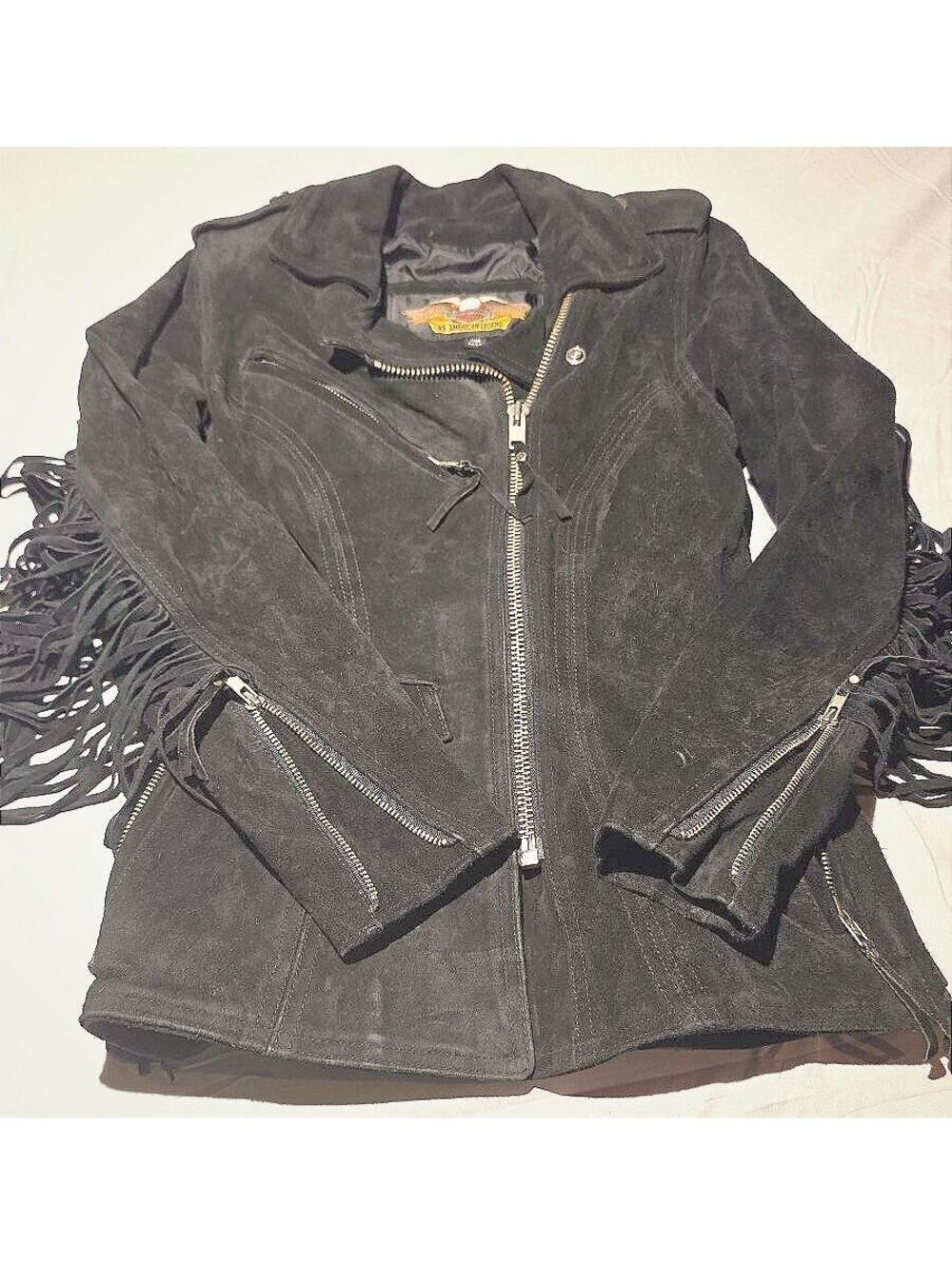 Vintage Harley Davidson 100% Leather Bikers Jacket w/Fringe